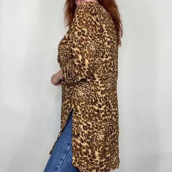 Vintage 90s Studio 1 Plus Size 16 Neutral Leopard Cheetah Print Duster Blouse - Picture 4 of 11